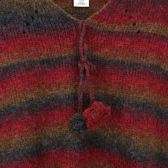 Max Studio Striped Alpaca Mohair Lagenlook Shawl Poncho Red Olive One Size - Picture 7 of 9